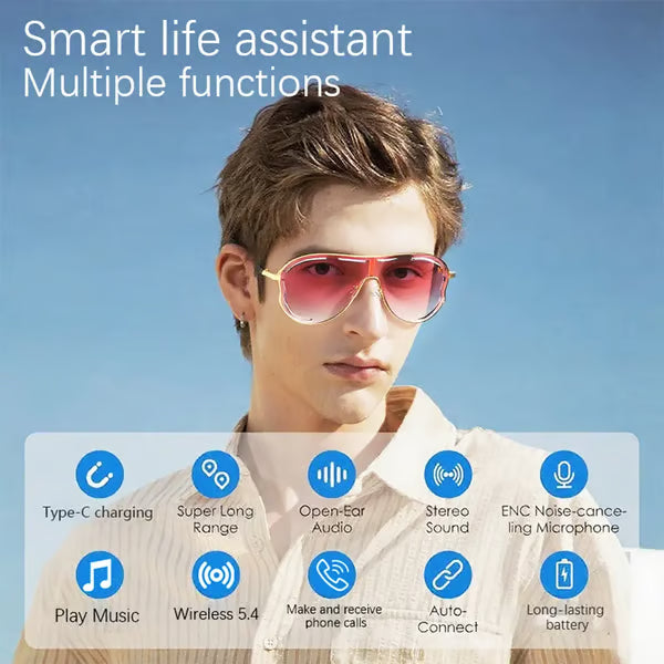 🎶⚡Wireless Audio Smart Glasses with Bluetooth 5.4 – Waterproof Sports Sunglasses with Anti-Blue Light & UV Shield 🕶️❄️